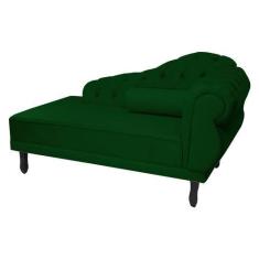 Imagem de Recamier Decorativo Divã Larissa Lado Esquerdo Suede Verde Pés Madeira