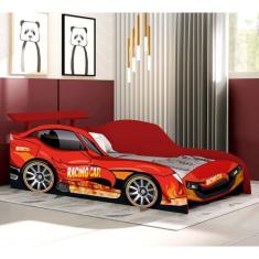 Imagem de Cama Carro Solteiro Racing Car Relampago Com Proteção Lateral Mdf - Vermelho