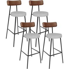 Imagem de Kit 04 Banquetas Alta Bar Cozinha Sala Jantar Milão L02 material sinté