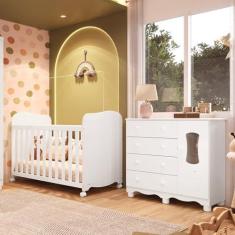 Imagem de Quarto de Bebê Cômoda com 1 Porta Janelada e Berço com Rodízios 100% Mdf Lana Espresso Móveis Branco Brilho
