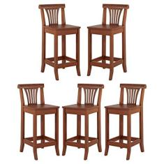 Imagem de Kit 5 Banquetas Média Madeira Maciça Valentina 36x90Cm Bancada Cozinha Gourmet Verniz Imbuia - RMI
