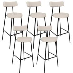 Imagem de Kit 05 Banquetas Altas Estrutura Em Aço Milão Linho Bege