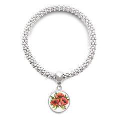 Imagem de DIYthinker Pulseira de prata de milho com pingente de flores com pintura de plantas ajustável