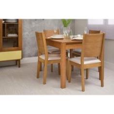 Imagem de Cadeira de Jantar de Madeira Estofada (kit com 2) Euro Meu Móvel de Madeira - Nozes e Tecido Bege Claro