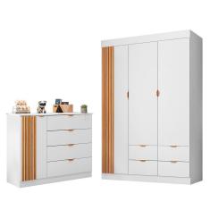 Imagem de Guarda Roupa E Cômoda Infantil 1 Porta Ripada Ayla Branco - Phoenix
