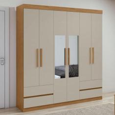 Imagem de Guarda-roupa 6 Portas 4 Gavetas Zeus com espelho Amêndoa Clean/off White