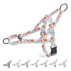 Imagem de Serijoars Peitoral antipuxão para cães – Caminhada fácil para animais de estimação pequenos, médios e grandes – Padrão floral feminino de nylon para treinamento – Design de flores – Grande, médio