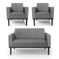 Imagem de Sofá Namoradeira com 2 Poltronas Base de Madeira Fixa Preto Marisa Linho Grafite A26 D03 - D'Rossi