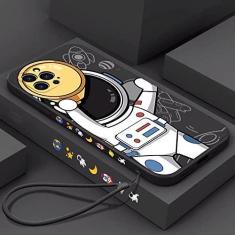 Imagem de Capa de telefone com cordão de mão de astronauta bonito para iphone 13 12 11 pro max xs max xr x 8 7 plus silicone líquido amortecedor macio capa traseira, d, para iphone 11 pro