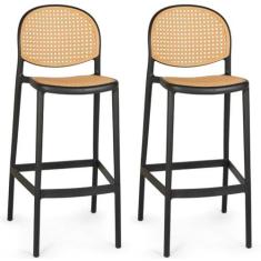 Imagem de Kit 2 Banqueta Alta com Encosto Roma em Polipropileno - Preto