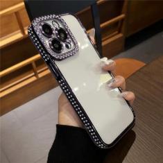 Imagem de Capa de telefone transparente com revestimento de luxo e glitter diamante strass para iPhone 15 11 12 13 14 Pro Max Capa de silicone macio, roxa, para iPhone 12