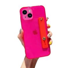 Imagem de siduater Capa com suporte de alça para iPhone 13 Mini de 5,4 polegadas com suporte, capa traseira de policarbonato translúcido + amortecedor de TPU macio com alça ajustável para o dedo para iPhone 13