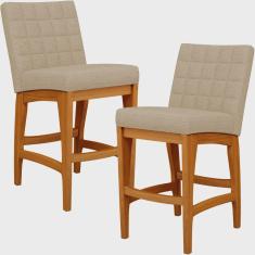 Imagem de Kit 02 Banquetas Baixa Cozinha Bancada Bar Sala Jantar Fixa Mila L02 Linho Bege Escuro - Lyam Decor