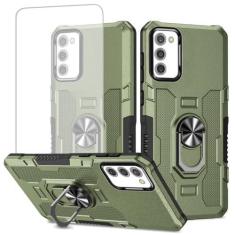 Imagem de Ueokeird Capa para Galaxy A03S, capa para Samsung A03S SM-A037U com protetor de tela de vidro temperado, proteção resistente com anel de metal suporte magnético capa de telefone para Samsung Galaxy