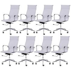 Imagem de Kit 8 Cadeiras para Escritório Presidente Esteirinha Tela Mesh 3303 Branco