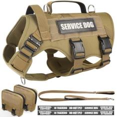 Imagem de WINSEE Peitoral tático para cães com coleira para cães, colete MOLLE de serviço com 10 adesivos para cães médios, arnês militar sem puxão e mochila para treinamento, caça, caminhada