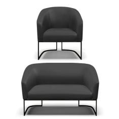 Imagem de Sofá Namoradeira e Poltrona Base Industrial Preto Stella Corino D03 - D'Rossi