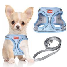 Imagem de Conjunto de coleira e peitoral para cães pequenos PP – Arnês para filhotes de cachorro ultra macio ajustável sem puxar com alça refletiva