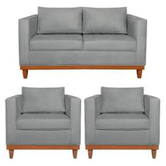 Imagem de Kit Sofa 2 Lugares e 2 Poltronas Europa Bouclé - Amarena Móveis, Cinza