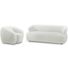 Imagem de Kit Sofá 3 Lugares Para Sala 198cm Com 01 Poltrona Orgânica Florea M05 Bouclê Creme - Lyam Decor