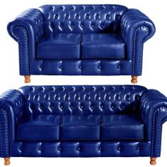 Imagem de Conjunto De Sofá 3 Lugares E 2 Lugares Chesterfield Luís XV Azul