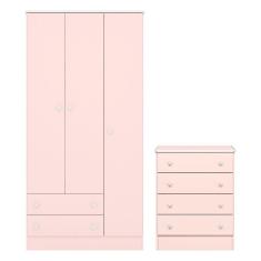 Imagem de Quarto de Bebê Doce Sonho com Roupeiro 2617 e Cômoda 777 Qmovi Rosa Acetinado