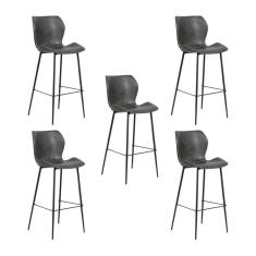 Imagem de Kit 5 Banquetas Alta Com Encosto Para Bancada Cozinha Penha R02 Pu Cinza Chumbo - Mpozenato