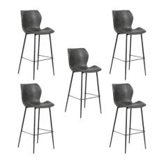 Imagem de Kit 5 Banquetas Alta Com Encosto Para Bancada Cozinha Penha R02 Pu Cin