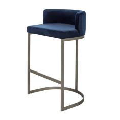 Imagem de Banqueta Alta Estofada Estrutura Aço Carbono Belly Ii Base Champagne 65cm Suede Azul