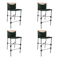 Imagem de Kit 4 Banquetas Em Corda Náutica Base Em Alumínio Cinza Com Detalhe Em Madeira Verde Musgo Verde