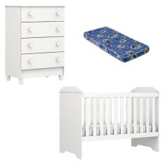 Imagem de Berço Americano Mini Cama E Cômoda Mel Flat Branco Brilho Com Colchão Ortobom - Carolina