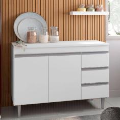 Imagem de Balcão de Cozinha 100cm Andréia 2 Portas 3 Gavetas sem Tampo  Cor Branco - AJL