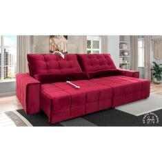 Imagem de Sofá Retrátil Reclinável Alaska 2,50m Suede Velut Vermelho c/ Molas no Assento - King House