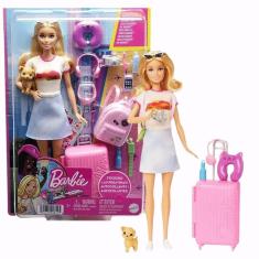 Imagem de Boneca Barbie Viajante Malibu Com Acessórios e Cachorrinho