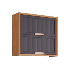 Imagem de Armário Aéreo Cozinha Modulado Estela c/2 Portas Basculantes Ripada 80 cm Freijo/Titanium - mgm