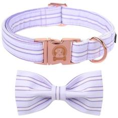 Imagem de Coleira listrada para cães MR. CHUBBYFACE Macaron com laço, linda coleira roxa para cães pequenos e grandes