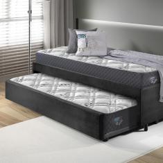 Imagem de Bicama Box Solteiro 88x188 Suede Preto com Dois Colchões Adapto Molas Ensacadas Ecoflex