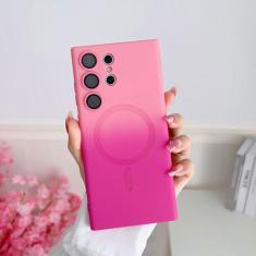 Imagem de Capa de carga sem fio para Samsung Galaxy S24 S23 S22 S21 Ultra Plus Note20 Capa Gradual Filme de lente magnética de silicone, rosa vermelho, para Galaxy S21 plus