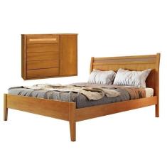 Imagem de Conjunto Quarto de Casal Cama Queen e Cômoda 5 Gavetas com Sapateira e Detalhes Rattan Unique Amêndoa Mel