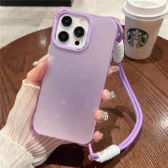 Imagem de Moda fosca glitter alça de pulso cordão capa de telefone para iPhone 15 11 12 13 14 Pro Max Plus Carry Hand Band Bumper Cover, roxo, para iPhone 15 Plus