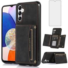 Imagem de Asuwish Capa de telefone para Samsung Galaxy A14 5G capa carteira com protetor de tela de vidro temperado e suporte de cartão de crédito de couro PU com compartimento robusto acessórios para celular A
