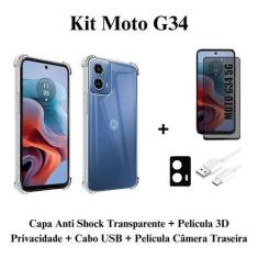 Imagem de Kit Capa Capinha Transparente + Película 3D Privacidade + Película Câm