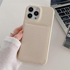 Imagem de Carteira de couro de luxo capa para cartão para iPhone 14 Pro Max 11 12 13 Mini XR X XS 8 7 Plus SE Photo Slot Stand Cover, branco creme, para iPhone 14 Pro