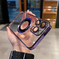 Imagem de Capa de telefone de carregamento sem fio luxuosa com glitter para iPhone 12 13 14 Pro Max Capa transparente magnética transparente, roxa, para iPhone 13Pro Max
