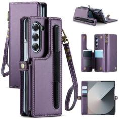 Imagem de HAII Capa para Samsung Galaxy Z Fold 6, carteira multifuncional feminina e masculina com suporte, bloqueio RFID, fecho magnético, suporte para cartões, compartimentos para dinheiro, suporte para