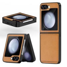 Imagem de Rumwot Capa de couro genuíno para Samsung Galaxy Z Flip 6, couro genuíno + capa rígida de policarbonato ultra, ajuste fino - resistente a quedas e arranhões para Samsung Galaxy Z Flip 6 Capa de couro