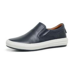 Imagem de Tenis Slip On Couro Casual Calce Facil Palmilha Gel Anti-Impacto Solado Borracha Macio-Masculino