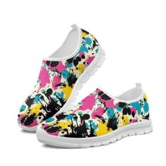 Imagem de GOSTONG Tênis masculino antiderrapante, sola macia, confortável, corrida ao ar livre, respirável, malha fresca, tênis de academia, branco, 34 a 48, Tinta colorida, 36