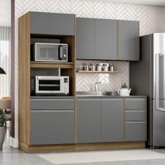 Imagem de Cozinha Compacta 3 Peças Torre Quente para Fornos Aéreo 3 Portas e Balcão 2 Portas 3 Gavetas Castanho/Cinza