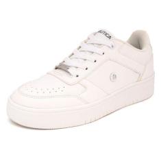 Imagem de Nautica Tênis feminino moderno casual com plataforma de cano baixo, design grosso com cadarço para caminhadas e tênis, Branco-shavona, 38